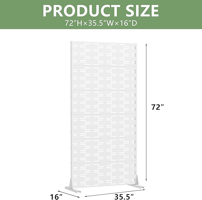 Casaphoria Metal Privacy Screen Outdoor, 72" H x 35" W Freestanding Decorative Privacy Screen for Patio Deck Balcony Garden with Stable Base, White-Brick