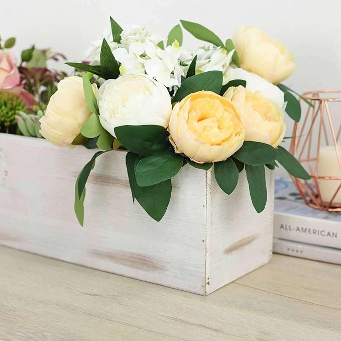 Efavormart 24"x6" Whitewash Rectangular Wood Planter Box Set with Removable Plastic Liners, DIY Rustic Wooden Box for Succulents, Wedding Centerpieces and Home Decor
