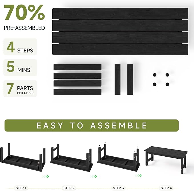 ONBRILL Outdoor Benches Weatherproof, 2-Person Poly Lumber Garden Bench, All-Weather Patio Bench Will not Rot and Fade for Garden, Porch, Backyard and Park, Easy Installation, Black