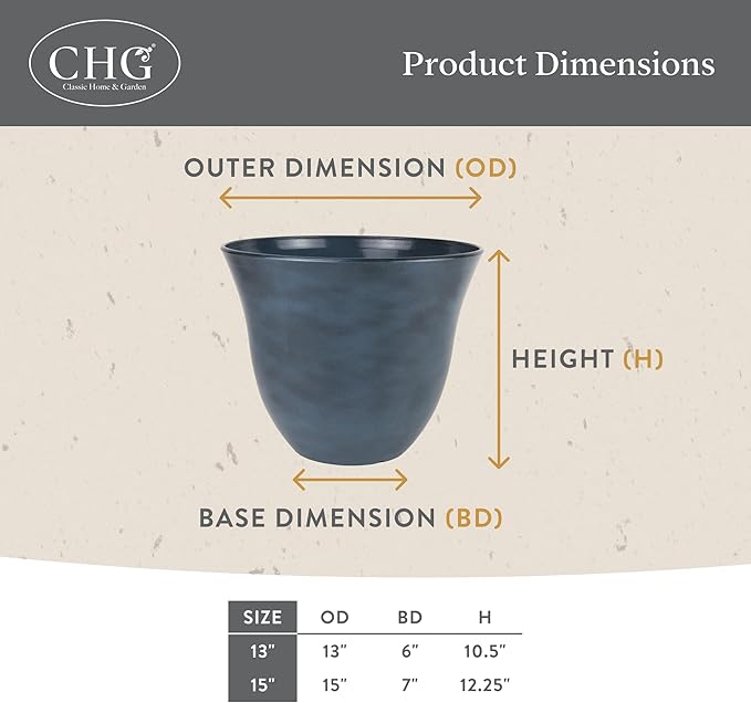 Classic Home and Garden Honeysuckle Resin Planters - Lightweight Indoor & Outdoor Plant Pots - UV-Resistant Plastic Flower Pots - Pot Planters for Flowers & Herbs (15" Ocean Blue)