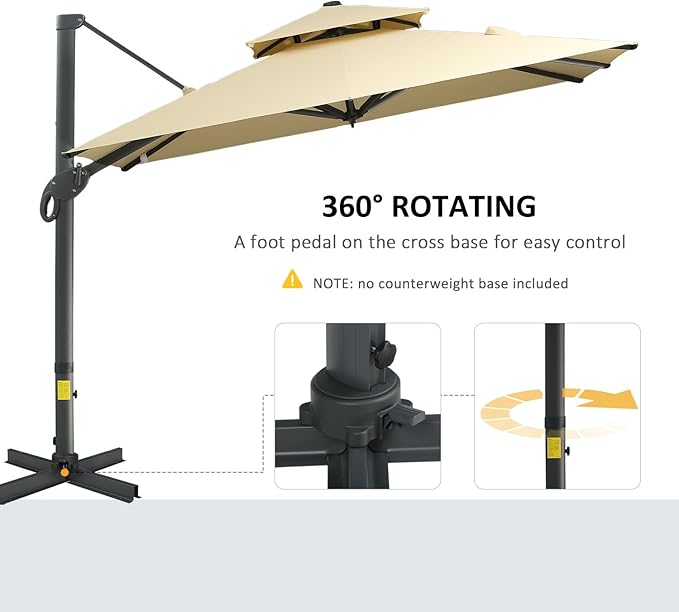 Outsunny 10ft Offset Patio Umbrella, Hanging Cantilever Umbrella, Square Shape, Aluminum Cross Base, Tilt, 360-Degree Rotation