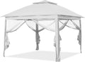 GDY 11x11 Pop Up Canopy Tent, Outdoor Canopy with Netting, Outdoor Gazebo for Backyard, Tent with Hand Bag, White.