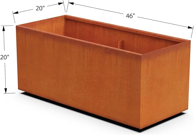 Plantercraft Large Rectangular Planters for Outdoor Plants 46x20x20 Corten Steel Planter | Extra Large Outdoor Planter Box for Modern Patio, Deck & Garden Landscapes