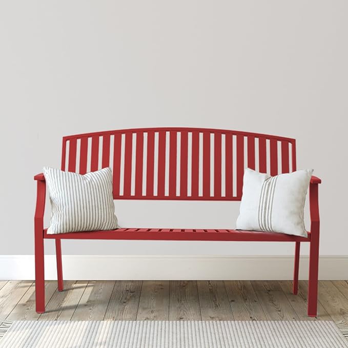 Outdoor Bench Weatherproof Aluminum Patio Garden Bench, Patio Loveseat for Porch Garden Lawn Backyard Park Balcony(Rose Red, 1PC)