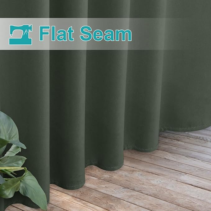 NICETOWN 2 Panels Greyish Green Outdoor Curtainss for Patio Waterproof, Detachable Sticky Tab Top Blackout Indoor Outdoor Blinds Heat & Cold Blocking Privacy for Gazebo/Porch, W52 x L84