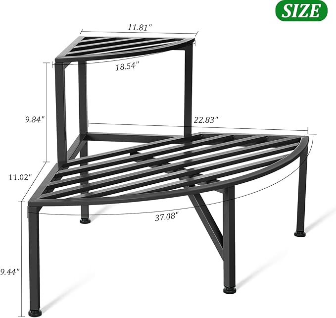 Corner Plant Stand Outdoor Metal,2 Tier Heavy Duty Ladder Plant Shelf Indoor for Multiple Plants,37.08" L x 22.83" W x 20.07" H,Black
