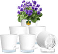 6 inch Self Watering Pots for Indoor Outdoor Plants, 6 Pack Flower Plant Pots with Drainage Holes and Clear Reservoirs, Visible Water Level, Plastic Planters with Wicking Rope, White