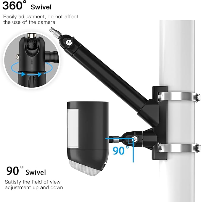 HOLACA 2-in-1 Pole Mounting Bracket for Stick Up Cam Pro Solar Panel, Spotlight Cam Pro/Plus and Stick Up Cam Battery/Wired Outdoor Mount Accessories for Ring SuperSolar Panel (Black)