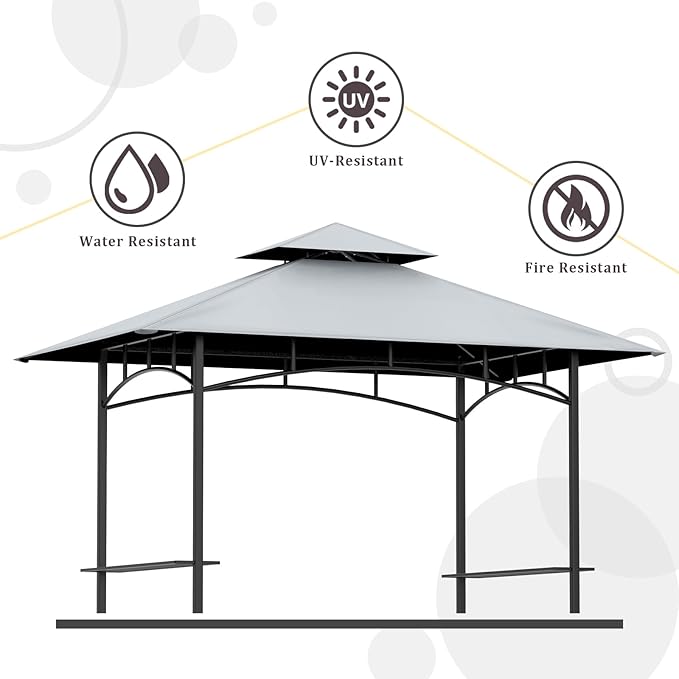 Grill Gazebo Replacement Canopy Top - AONEAR 5'x8' Outdoor BBQ Tent Roof Cover Double Tiered Outdoor Grill Shelter Fit for Model L-GG001PST-F (Gray)