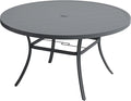 VICLLAX 50" Outdoor Round Patio Table with Umbrella Hole, All Weather Metal Round Outdoor Dining Table for Lawn Garden, 6-8 Person Table, Grey