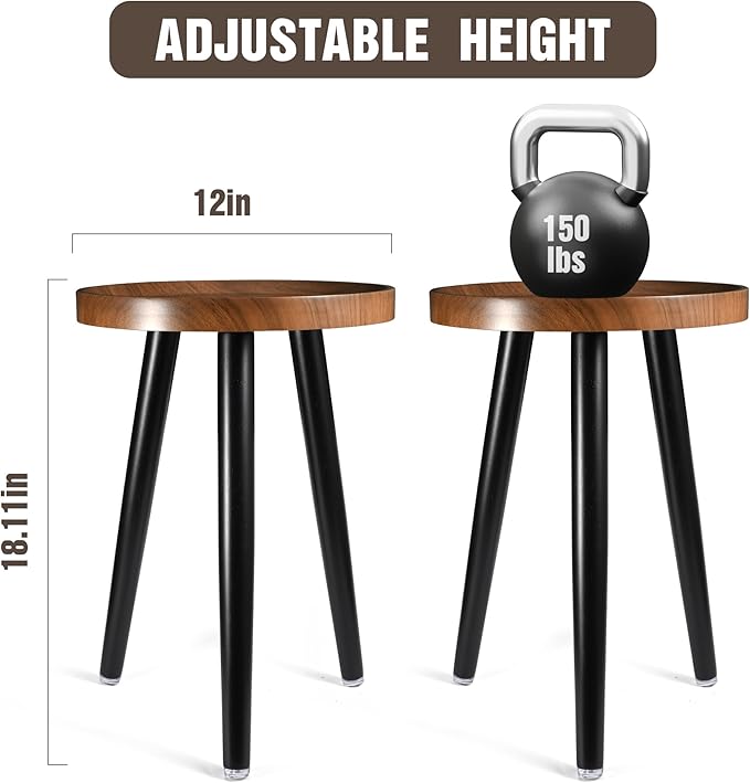 Indoor Plant Stand,Wood Mid Century Plant Table in Walnut Finish,Tall Plant Stand for Flower Pot,Modern Round Small Side End Table with Raised Design (Walnut, 12"x18" 2 Pack)