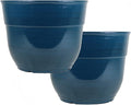 Garden Elements Indoor/Outdoor Glazed Brushed Happy Plastic Planter, Large, Dark Teal, 15" (Pack of 2)