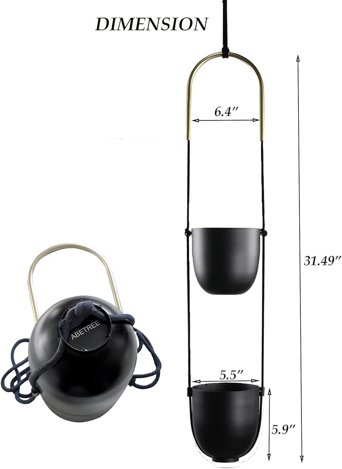Modern Metal Hanging Planter for Indoor Outdoor Plants with Hook 2 Tier Boho Wall and Ceiling Flower Pots Baskets Holder Home Office Decor(Black)