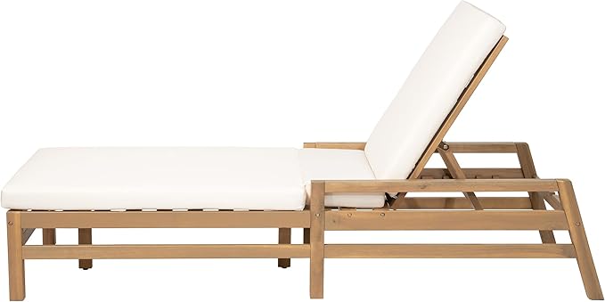 LUMISOL Patio Chaise Lounge Chair, 5-Position Adjustable Outdoor Chaise Lounge, Solid Wood Patio Recliner Chair with Thick Cushions, Weather-Resistant for Pool, Balcony, Garden, Light Teak