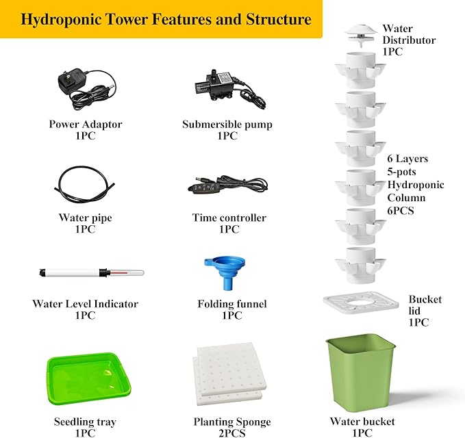 Hydroponics Growing System Kit, 30 Pots Vertical Garden Planter with Pump and Timer, Hydropoic Tower for Soilless Cultivation Herbs Fruits Vegetables, Plant Gift for Gardening Lover(No Seed)