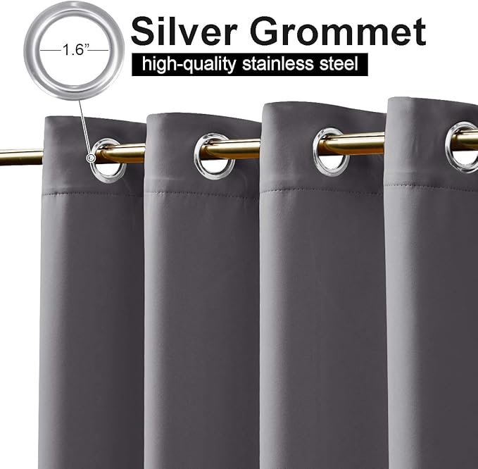 NICETOWN Outdoor Curtain for Patio Waterproof Extra Long 120" L, Fixed Windproof Rustproof Top and Bottom Grommet Blackout Outdoor Drape for Yard/Sliding Door, Grey, 1 Panel, 100" W