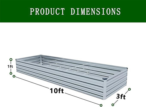 10×3×1FT(2PCS) Galvanized Raised Garden Bed Kit, Metal Planter Boxes,Large Outdoor Planters Garden for Planting Vegetables,Flowers,Herbs -Silver