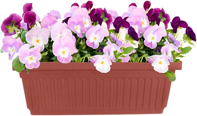 The HC Companies 18 Inch Venetian Rectangular Window Planter Box - Lightweight Plastic Indoor Outdoor Plant Pot with Drainage for Windowsill, Herbs, Flowers, Clay (Pack of 2)