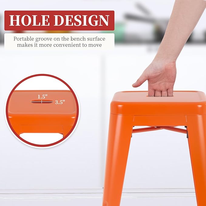 FDW Metal Bar Stools Set of 4 Counter Height Bar Stools 24 Inches Industrial Bar Chairs Patio Stool Stackable Backless Stool Indoor Outdoor Metal Kitchen Stools Bar Chairs (Orange, 24")