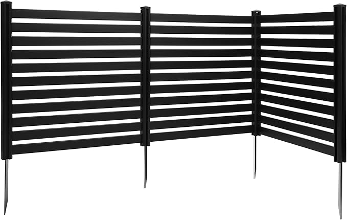 VEVOR 3 Panels Outdoor Privacy Screen, 50 x 48 in Air Conditioner Fence with 27.6 in Ground Stakes, Pool Equipment Enclosure, Vinyl Privacy Fence, Ideal for Trash Can and A/C Units, Black