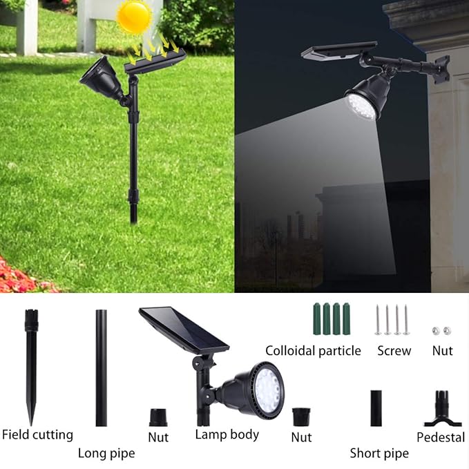 Solar Spotlights Outdoor 18 LED 300 Lumens Waterproof Adjustable Wall Light for Patio Garden Driveway (2 Pack)