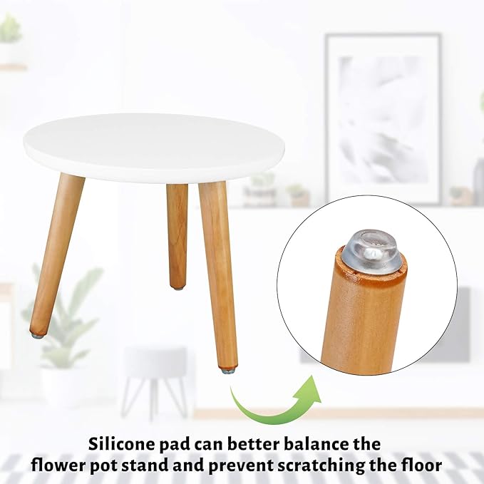 Uneedem Indoor Plant Stand, Wood Mid Century Modern Small Round Side Plant Table for Indoor Plants, 8.9" Tall Plant Holder for Flower Pots End Table
