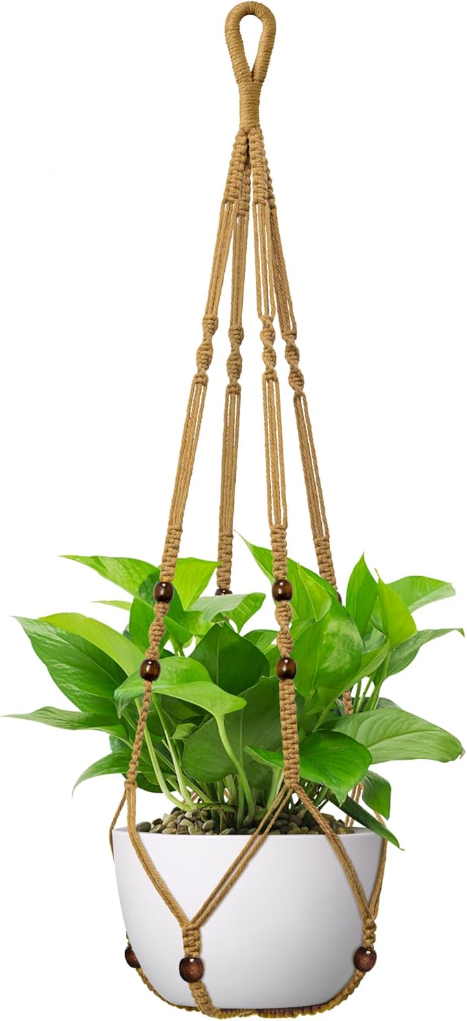 USLAI Macrame Plant Hanger Indoor Outdoor, Fits 4 to 15 Inch Pots, Strong Hanging Planter Holder, Boho Home Decor, 35 Inch, Brown (POTS NOT Included)