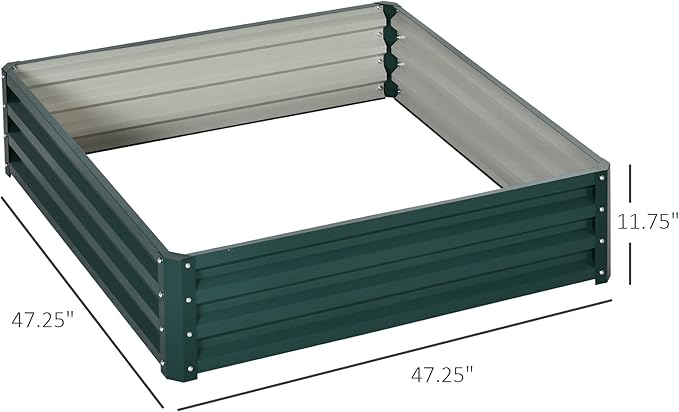 Outsunny Galvanized Raised Garden Bed, 4' x 4' x 1' Metal Planter Box, for Growing Vegetables, Flowers, Herbs, Succulents, Green