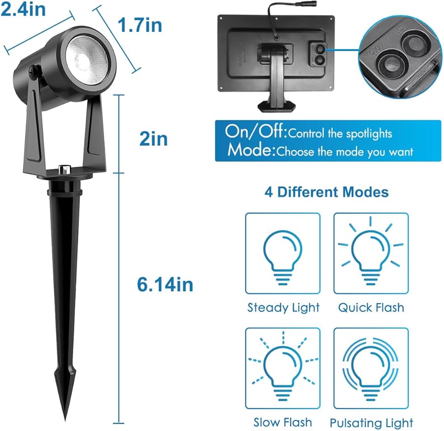 Zyan Solar Landscape Spotlights, Separate Monocrystalline Panels & USB-C Powered 16200mAh Auto On Off Dusk to Dawn, Outdoor IP65 Waterproof, Warm White for Yard Path Patio (100 Lumens × 12 Pack)