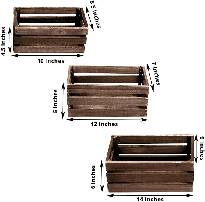 Efavormart Set of 3 Brown Rustic Wooden Nesting Crates with Built-in Handles, Decorative Farmhouse Storage Boxes and Display Containers for Wedding Decor and Storage