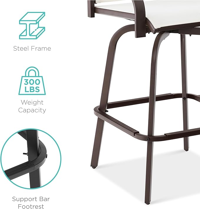 Best Choice Products Set of 2 Swivel Barstools, Bar Height Outdoor Chairs, 360 Rotating Patio Bar Stools w/All-Weather Mesh, 300lb Capacity - Ivory