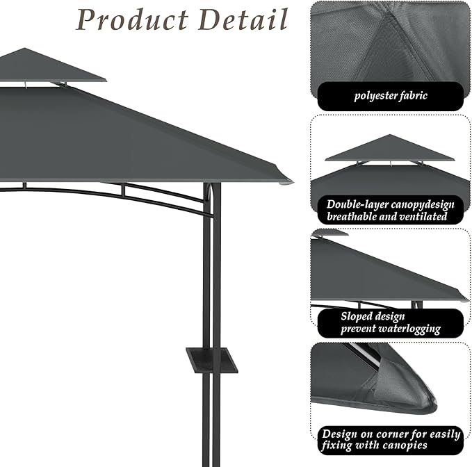 Grill Gazebo Replacement Top, 5 * 8 Outdoor BBQ Top Cover, Double Layer BBQ Gazebo Top Canopy for Model #L-GG001PST-F(Dark Gray)