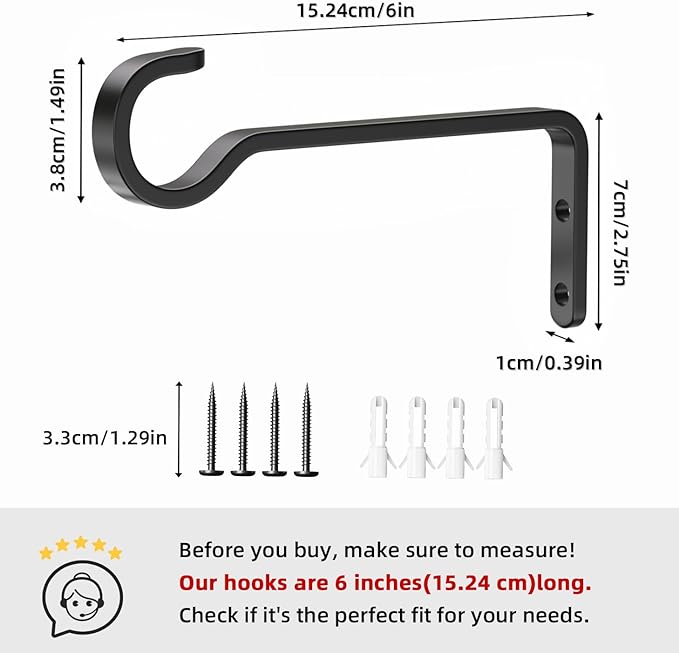6 Inch 2 Pack Heavy Duty Outdoor Plant Hangers for Hanging Baskets, Iron Plant Brackets for Hanging Plants Outside, Metal Plant Hooks Plant Wall Hooks for Hanging Lantern, Bird Feeder