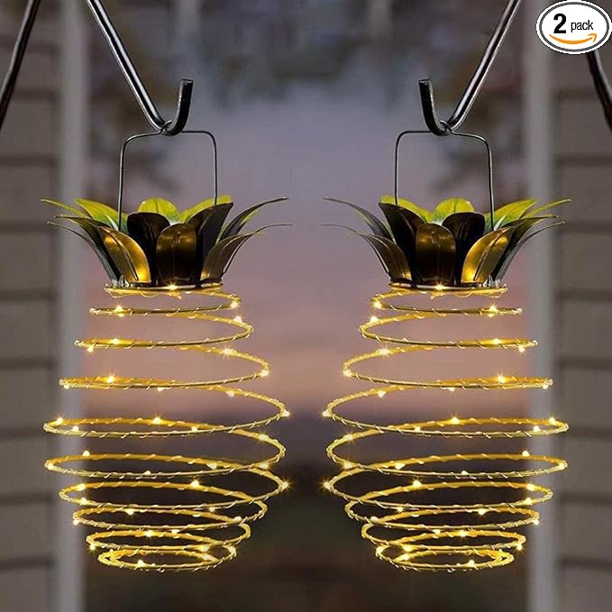 2 Pack Outdoor Solar Hanging Lantern Lights - 60LED Waterproof Solar Pineapple Light Outdoor for Garden,Yard Porch Lawn Backyard Landscape Pathway Patio Outside Gardening