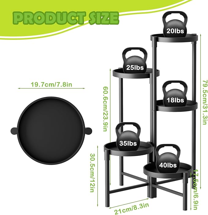 5 Tier Heavy Duty Metal Plant Stand for Indoor & Outdoor Use, Foldable Tall Corner Plant Shelf, Black Flower Pot Holder & Display Rack for Living Room, Balcony, Garden, & Patio