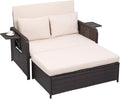 VINGLI Patio Daybed, Wicker Outdoor Daybed with Storage Ottoman & 5-Level Adjustable Backrest, All-Weather Rattan Cushioned Patio Loveseat Sofa for Garden Balcony Backyard (Beige, Brown)