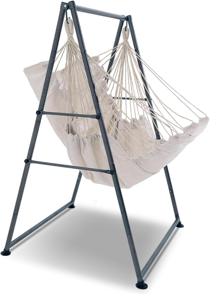 Hammock Chair Stand with X-Large Swing Chair with Footrest，Anti-Tip Thickened Weather-Resistant Iron Pipe Swing Frame, 450Lbs Stand Capacity Quick Assembly for Indoor Outdoor (White)