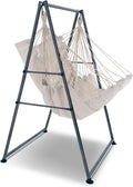 Hammock Chair Stand with X-Large Swing Chair with Footrest，Anti-Tip Thickened Weather-Resistant Iron Pipe Swing Frame, 450Lbs Stand Capacity Quick Assembly for Indoor Outdoor (White)