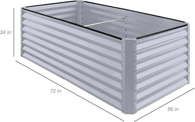 Best Choice Products 6x3x2ft Outdoor Metal Raised Garden Bed, Deep Root Box Planter for Vegetables, Flowers, Herbs, 269 Gallon Capacity, 100% Non Toxic Materials - Moonlight Gray