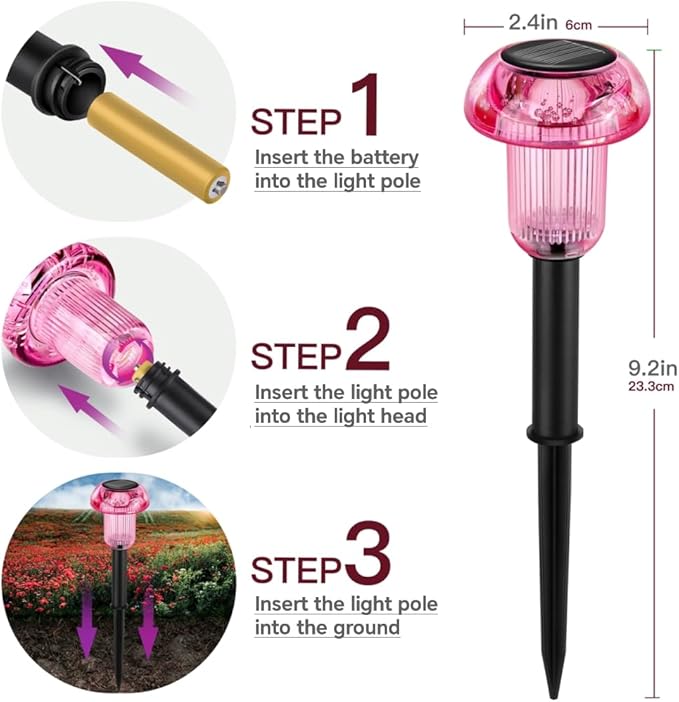 Easter Solar Pathway Lights Outdoor Decorative 4 Pack, Purple LED Mushroom Solar Lights Outdoor Waterproof Solar Powered Decor for Yard Driveway Patio, Valentines Day Halloween Christmas Garden Decor