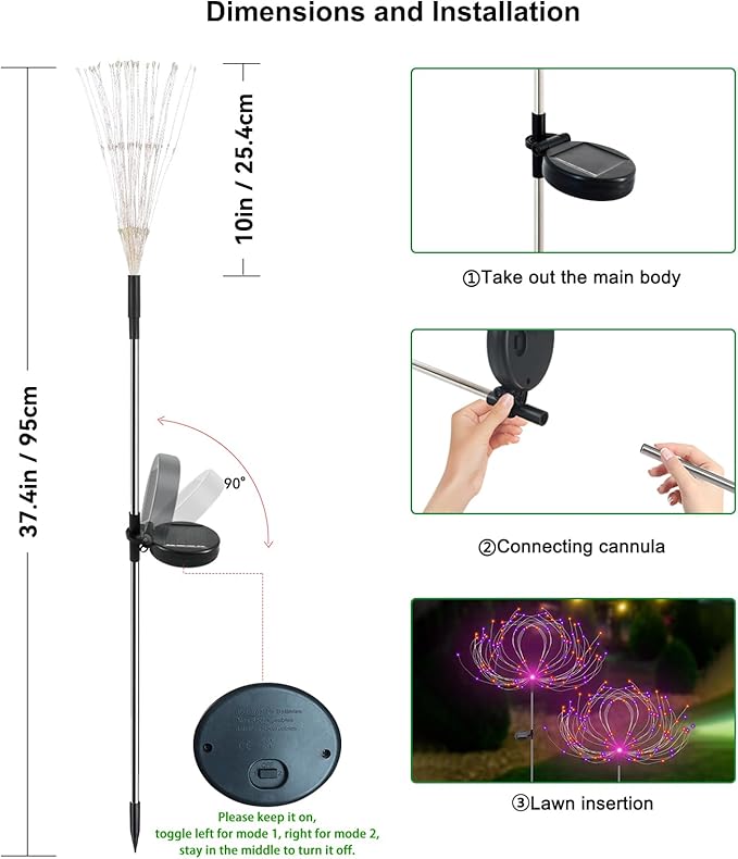 Solar Garden Lights Outdoor Waterproof, 2 Pack 120 LED Solar Firework Lights Decorative Garden Décor Outside for Flowerbed Pathway Party Halloween Christmas Decorations, Purple + Orange
