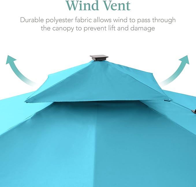 Best Choice Products 10x10ft Cantilever Patio Umbrella w/Base Included, Solar LED Lights 360 Rotation Large Offset Hanging Outdoor Shade for Deck Pool Backyard w/Stand – Sky Blue