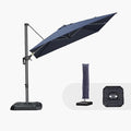 PURPLE LEAF 8'×8' Patio Cantilever Umbrella with Base Included Offset Outdoor Umbrella with cover Square umbrella outdoor patios for Backyard Pool Garden Navy Blue