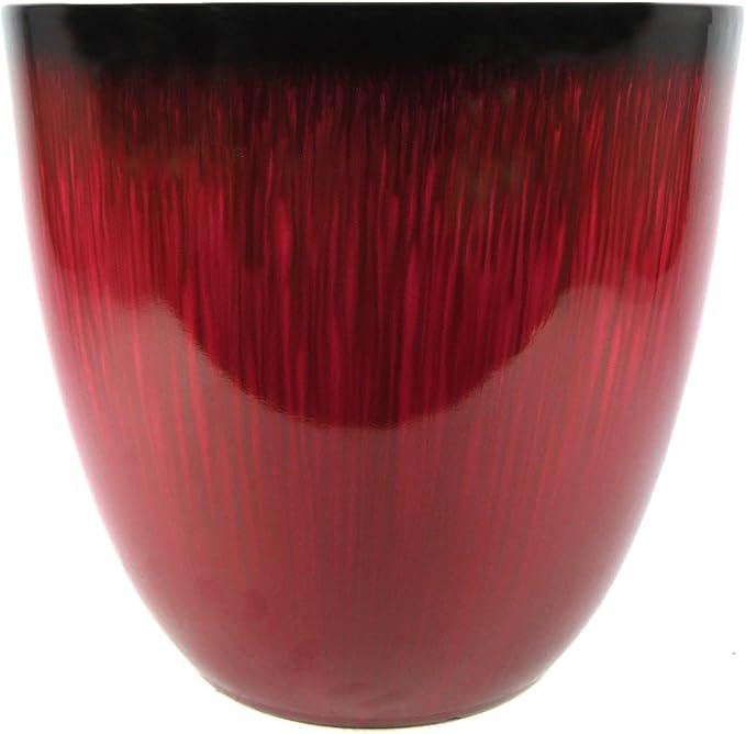 Gardener Select (EPR12-206) Large Egg Shaped Planter - Modern Indoor & Outdoor Decorative Flower Pot/Box (12 Inch, Red Flower)