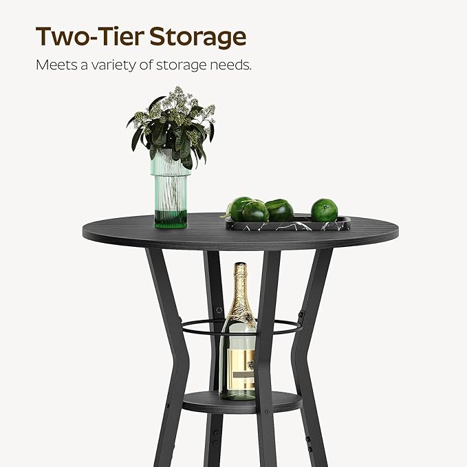 Bar Table, 2-Tier Round High Top Table, Pub Table, Home Bar Counter Height, Bistro Tables, for Kitchen, Living Room, Meeting Room, Pub, Black BT03BB