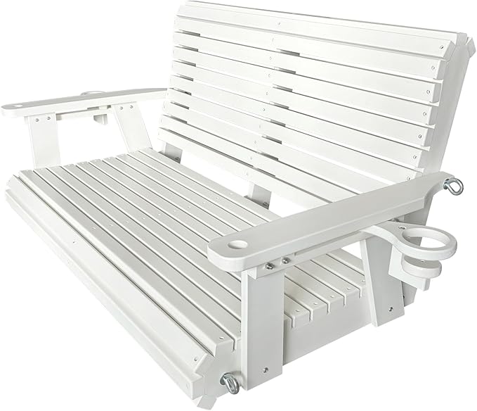 HDPE Porch Swing with 18/8 Stainless Steel Bolts, Ergonomic Design, Ultra Weather-Resistant, Heavy Duty 1200 LBS, for Outdoor Patio Garden Yard (Vanilla White)