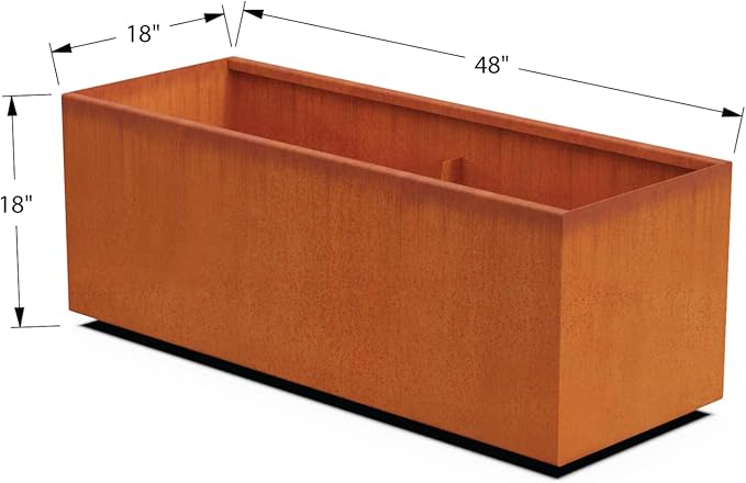 Plantercraft Large Rectangular Planters for Outdoor Plants 48x18x18 Corten Steel Planter | Extra Large Outdoor Planters for Garden & Patio | Heavy Duty Metal Planter Rectangle