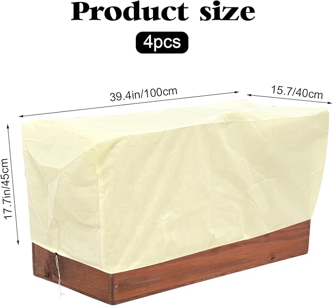 4 Pcs Rectangular Planter Box Cover Freeze Protection, Flower Box Covers Winter Frost Blanket with Drawstring for Outdoor Plants Balcony Windowsill Raised Beds(39.3x17.7x15.7 Inch)