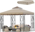 10x10 Canopy Replacement Top Double Tiered Gazebo Cover for Yard, Patio & Garden Durable Sunshade Replacement (Coffee Liqueur+Brown with lace)