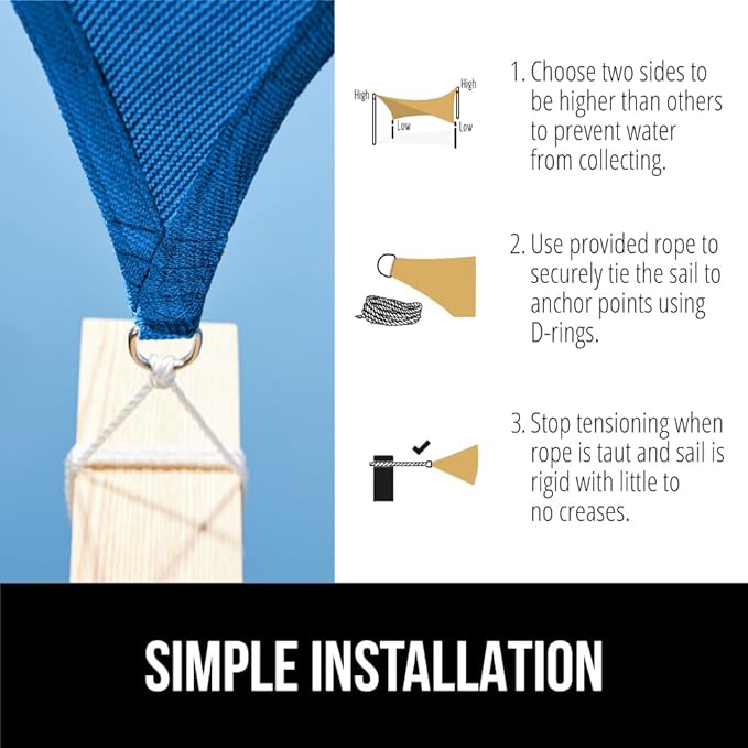 GORILLA GRIP Heavy Duty Sun Shade, UV Protection Fade Tear and Rust Resistant Rectangle Sunshade Canopy, Curved Edges Blocks Sunlight, Breathable Sail, Outdoor Patio, Lawn Garden 10x10 FT Blue